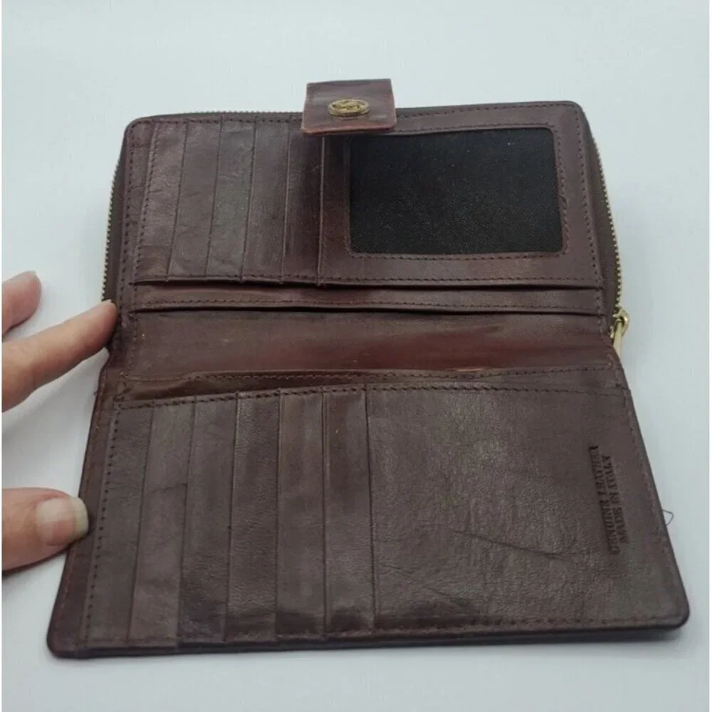 Valentina Genuine Embossed Floral Pattern Design Dark Red Leather Wallet Italy